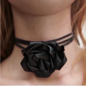 ZARA Black Flower Rose Leather Choker Necklace